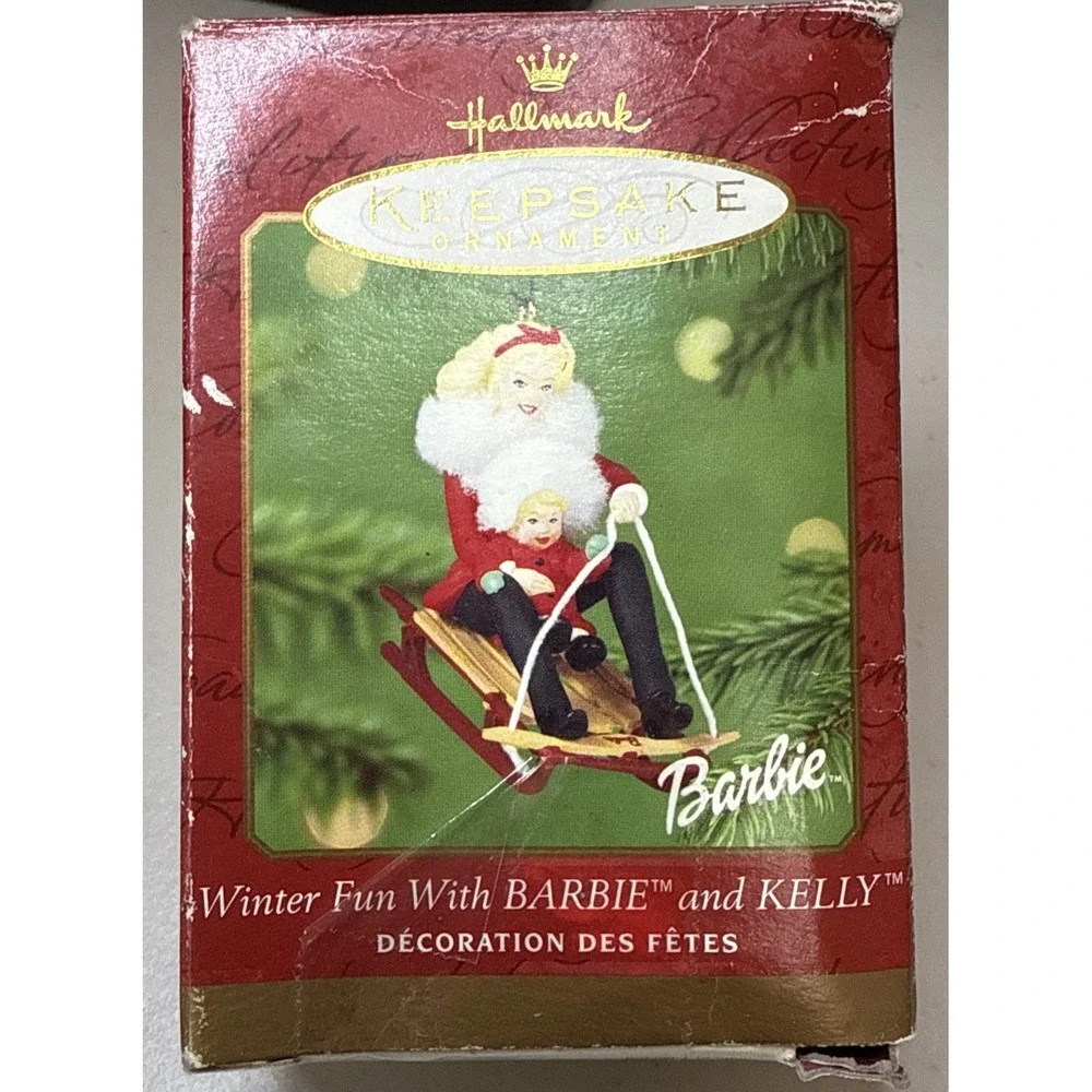 Hallmark Barbie Ornament 2000 Winter Fun w Kelly‎ Sledding w Box